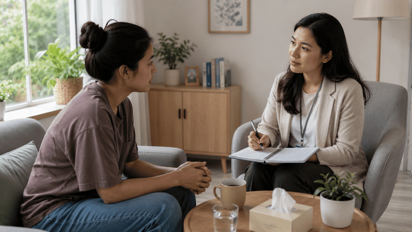 Signs Of Depression Relapse: What Changes Should You Watch For? 4 Therapist discussing signs of depression relapse with a client during a counseling session.