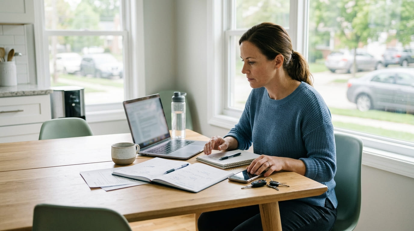 Noninvasive Depression Care: TMS Therapy in Dearborn, MI 4 Woman researching treatment options on her laptop at her kitchen table.